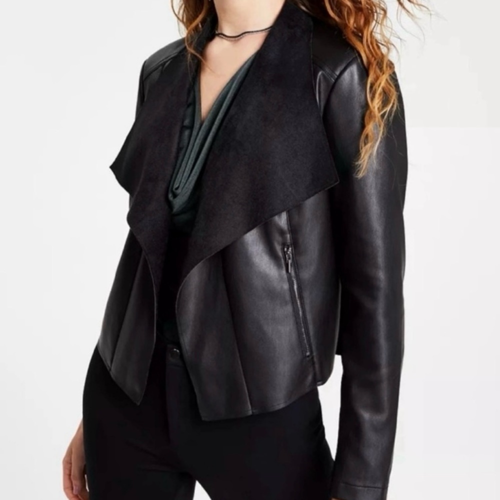 Bar III Women's Black Leather Jacket